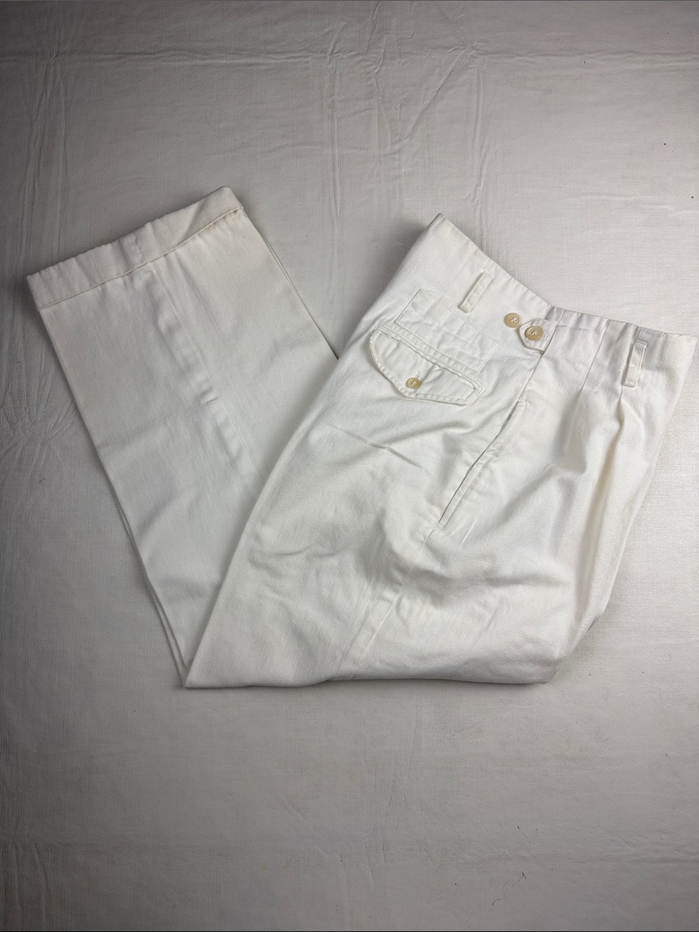 Ralph Lauren Vintage Women's Off White Pleated High Waist Cuffed Hem Pants 8P
